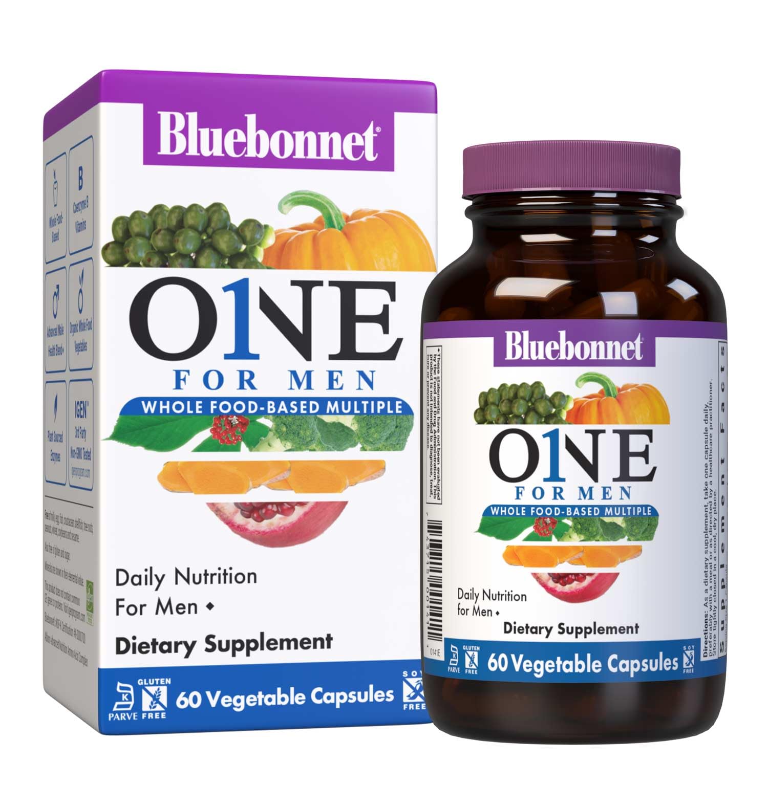 Bluebonnet Nutrition Men’s One Vegetable Capsule, Whole Food Multiple, K2, Organic, Energy, Vitality, Non-GMO, Gluten, Soy & Milk Free, Kosher, 3 Month Supply, 90 Count BlueBonnetBuy Supplements Australia