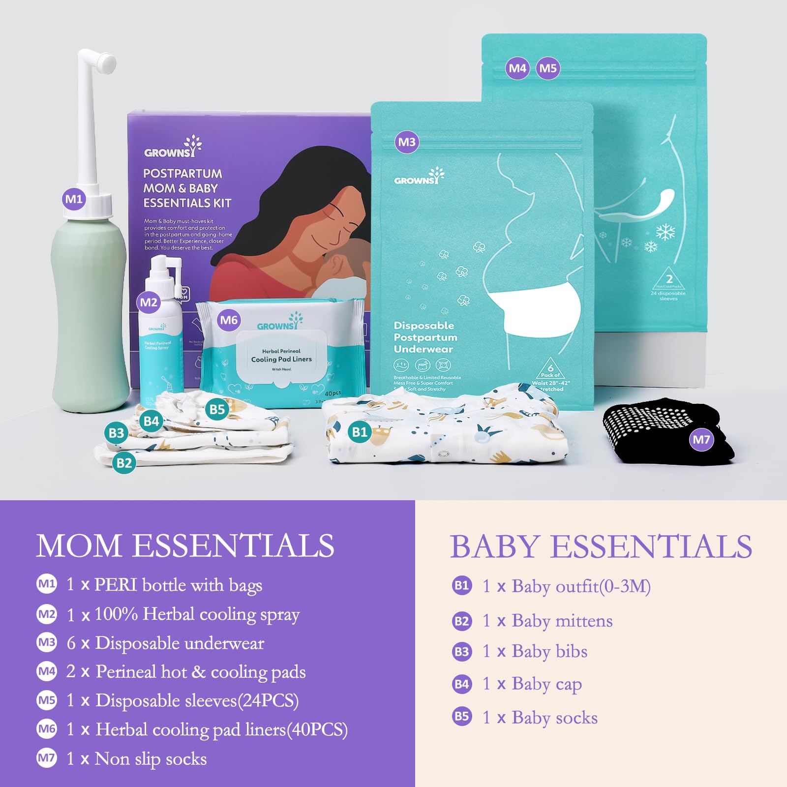 Grownsy Postpartum Mom & Baby Essential Kits, Postpartum Recovery Kit for Labor &Delivery GROWNSYBuy Supplements Australia