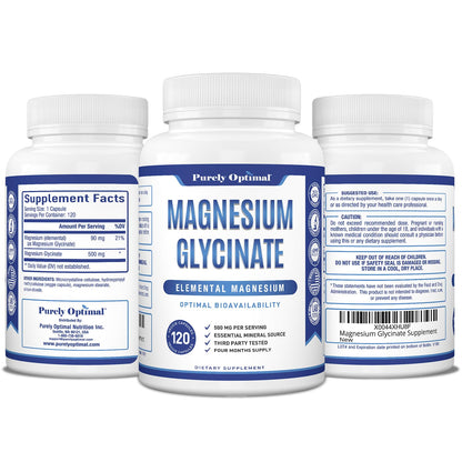 Purely Optimal Magnesium Glycinate 500mg – Sleep Support & Stress Relief – Gentle, High Absorption Magnesium Supplement for Muscle Relaxation, Calm & Nerve Support – 120 Capsules Purely OptimalBuy Supplements Australia