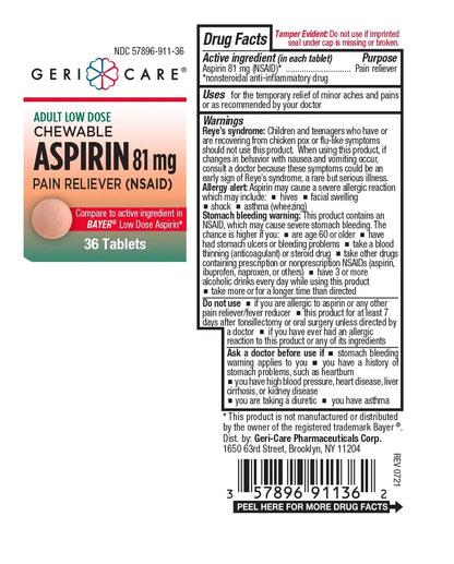 GeriCare Low Dose Adult Chewable Aspirin 81mg, Pain Reliever, Fever Reducer, 36 Count (Pack of 4) GeriCareBuy Supplements Australia