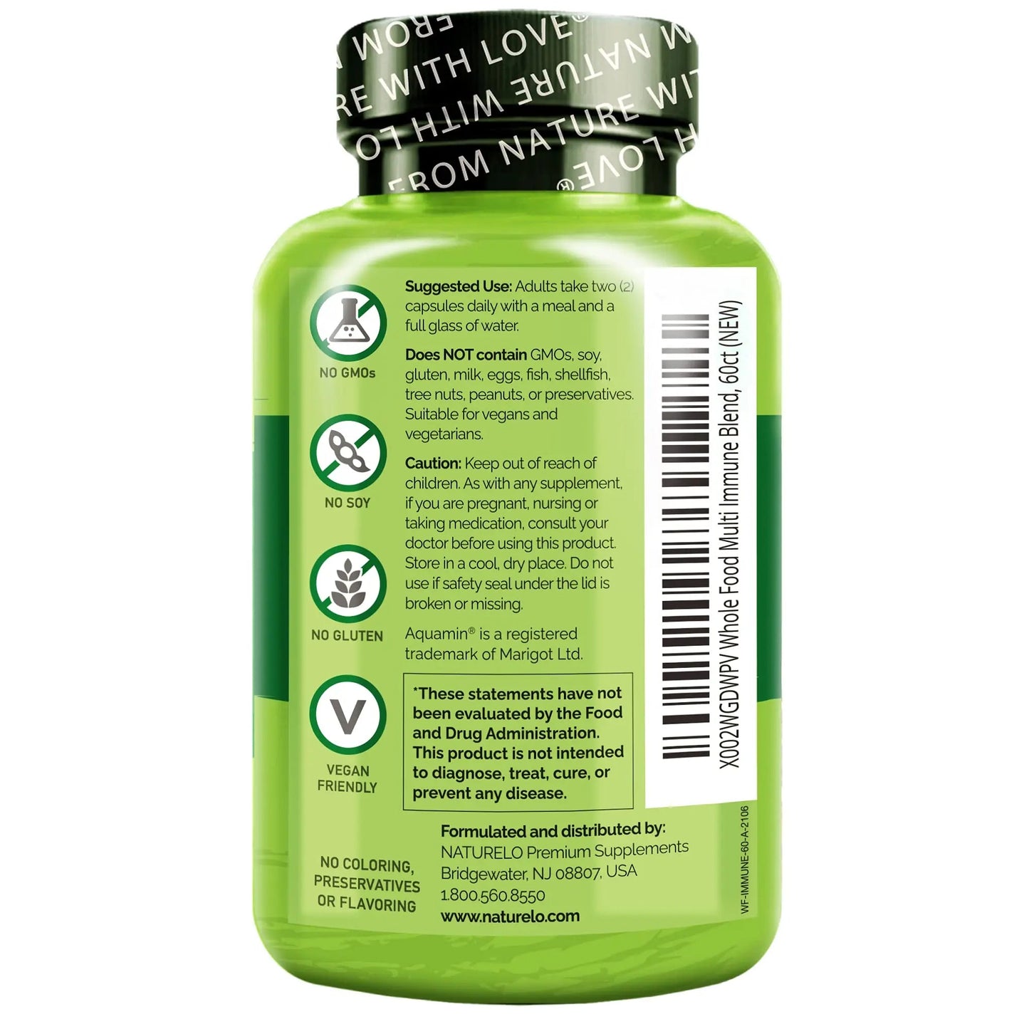 NATURELO Whole Food Multivitamin + Immune Blend with Elderberry & Mushrooms - Complete Multivitamin with Extra Immune Support NATURELO