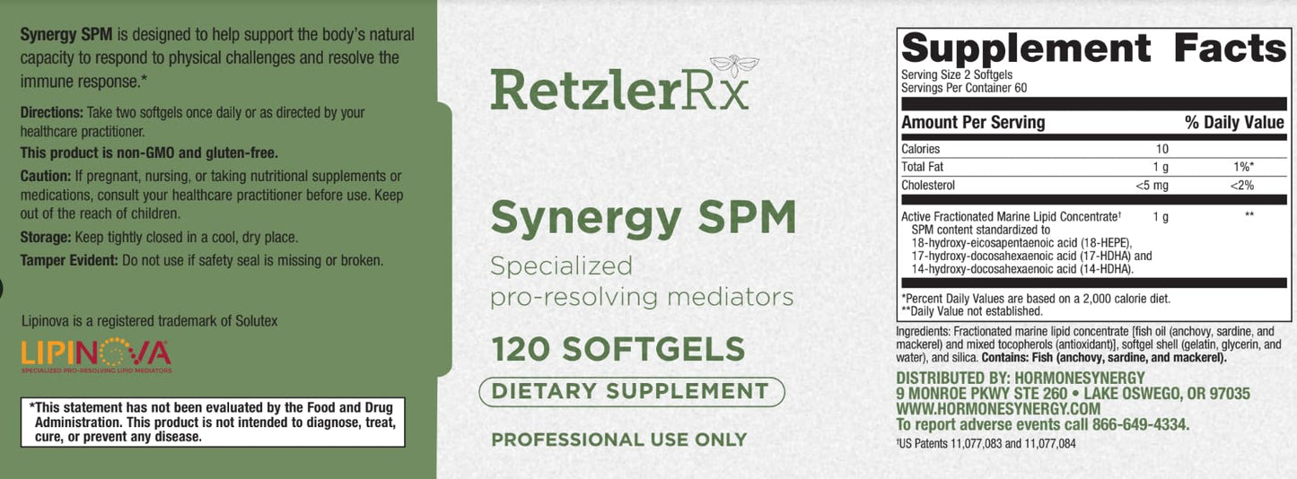 Specialized Pro Resolving Mediators - Synergy SPM by RetzlerRx® - SPM's for Joint Comfort, Tissue Health & Minor Discomfort Relief* - Non-GMO - Gluten Free - 120 Softgels HormoneSynergyBuy Supplements Australia