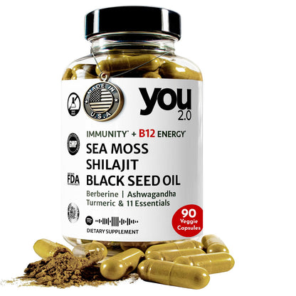 YOU 2.0 Powerhouse Superfood with Seamoss, Shilajit, Ashwagandha, Berberine, Maca, Black Seed Oil, Turmeric, Vitamin C, D, B12, K2 - Moringa, Apple Cider, Made in USA for Overall Health & Immunity YOU 2.0Buy Supplements Australia
