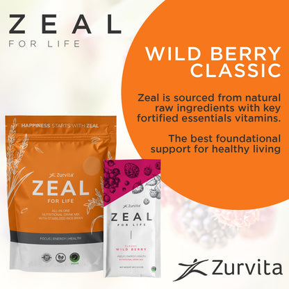 Zurvita - Zeal for Life Wellness Drink Mix - Wild Berry (Classic) Flavor - Gluten-Free, Vegan, with Vitamins and Minerals - 10 Single Packets ZurvitaBuy Supplements Australia
