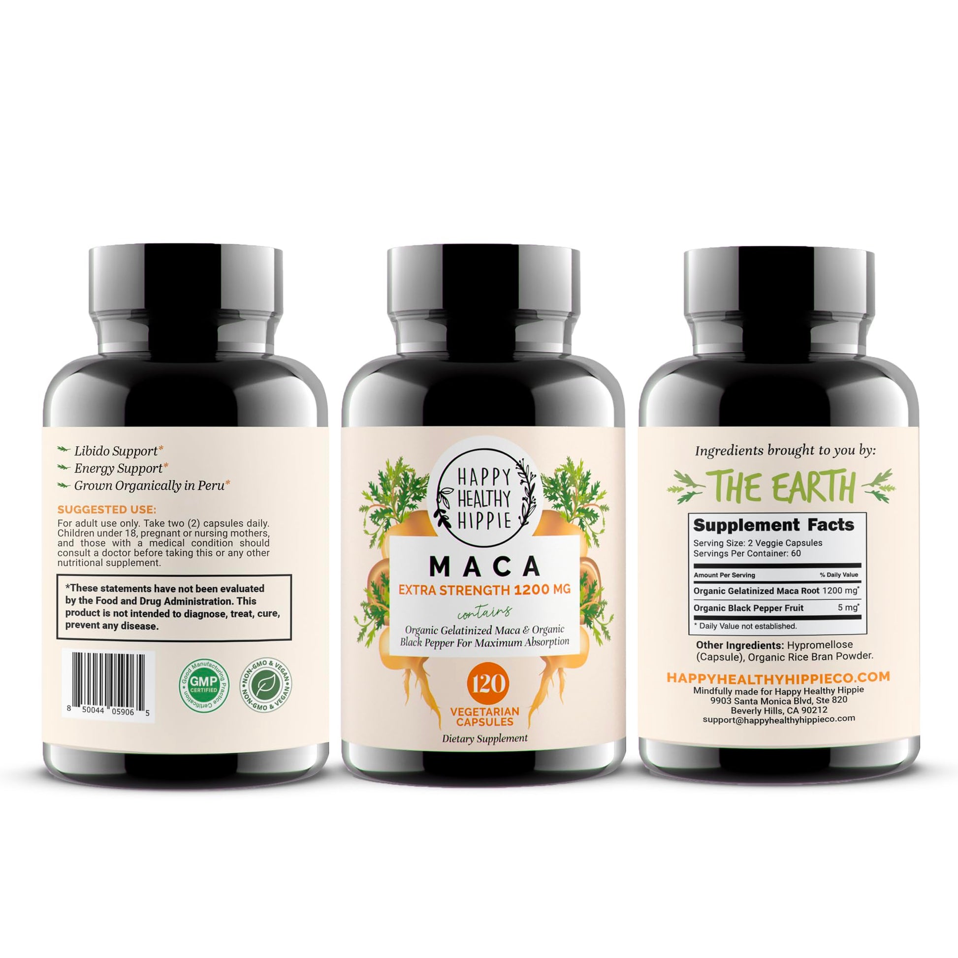 Organic Maca Root Capsules 1200 mg – Libido Booster for Women Fast Acting & Potent | Female Maca Supplement | Energy Pills from Peru | Includes Black Pepper for High Absorption | Vegan, 120 Ct Happy Healthy HippieBuy Supplements Australia