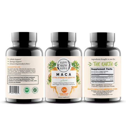 Organic Maca Root Capsules 1200 mg – Libido Booster for Women Fast Acting & Potent | Female Maca Supplement | Energy Pills from Peru | Includes Black Pepper for High Absorption | Vegan, 120 Ct Happy Healthy HippieBuy Supplements Australia