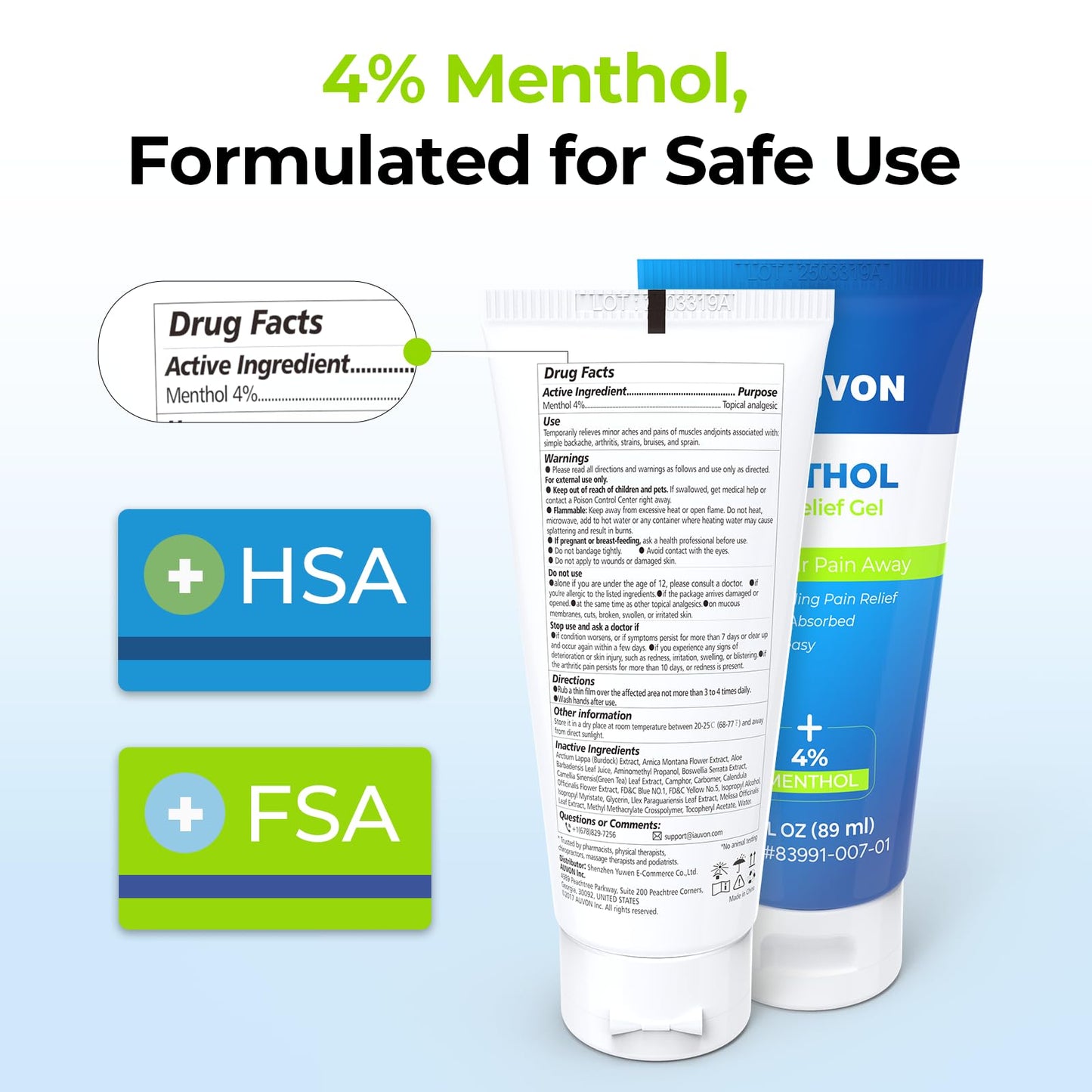 AUVON Menthol Pain Relief Gel for Chronic Joint & Back Pain, Arthritis Pain Reliever for Muscle Pain Relief, Fast-Acting Menthol Cooling Gel Soothes Knee, Hip, Shoulder, Neck Pain, 3 FL OZ Per Pack AUVONBuy Supplements Australia