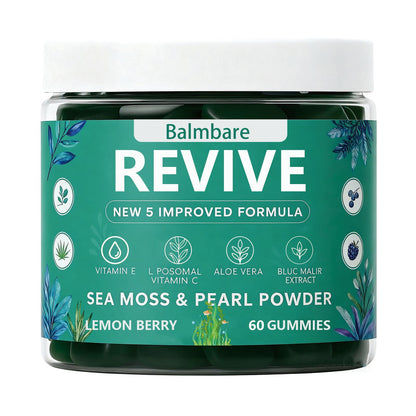 Balmbare Revive Gummies for Hair Loss, with Organic Irish Sea Moss Pearl Powder, Vitamins C & E, Aloe Vera - Supports Healthy Hair, Skin & Nails Growth (1pcs) ReviveNerveBuy Supplements Australia