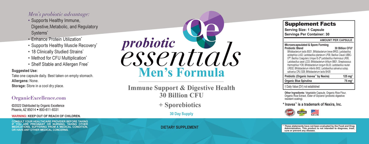 Organic Excellence Mens L Reuteri Probiotics for Gut Health with Prebiotics – 18 Strains for Digestive Health, Bloating & Immune Support – 30 Billion Probiotics + Sporebiotics – 30 Capsules Organic ExcellenceBuy Supplements Australia
