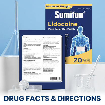 Sumifun XL Lidocaine Patches for Pain Relief, 4% Lidocaine Maximum Strength OTC, Extra Large 4.72"x7.87" for Full Back Pain Patches & Large Areas (Extra Large, Count, 20) SumifunBuy Supplements Australia