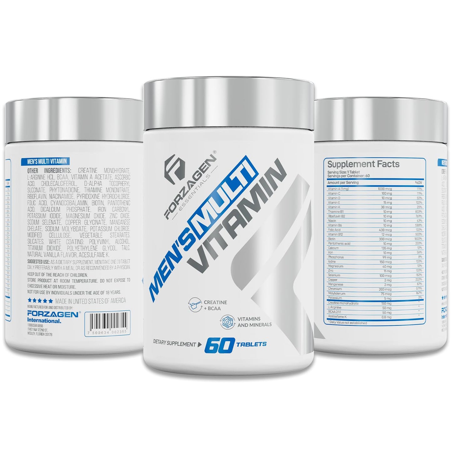 Forzagen Essentials Men's Multivitamin with Creatine and BCAA, Complete Vitamin and Mineral Complex, 60 Tablets ForzagenBuy Supplements Australia