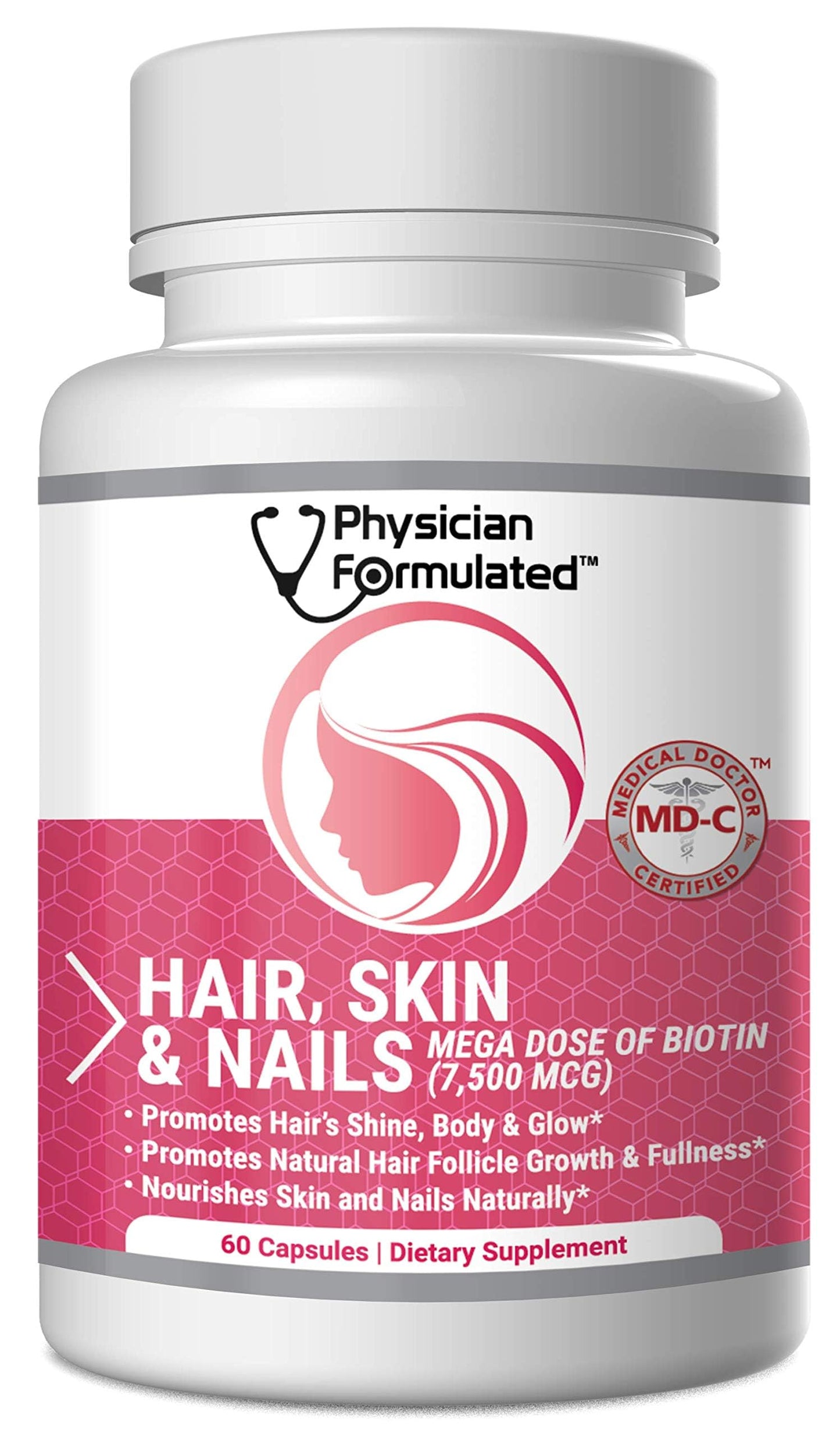 Physician Formulated Healthy Hair Skin and Nails Vitamins for Men and Women - 7500 mcg Biotin, Amino Acids, Collagen and Hyaluronic Acid - 60 Capsules Physician FormulatedBuy Supplements Australia