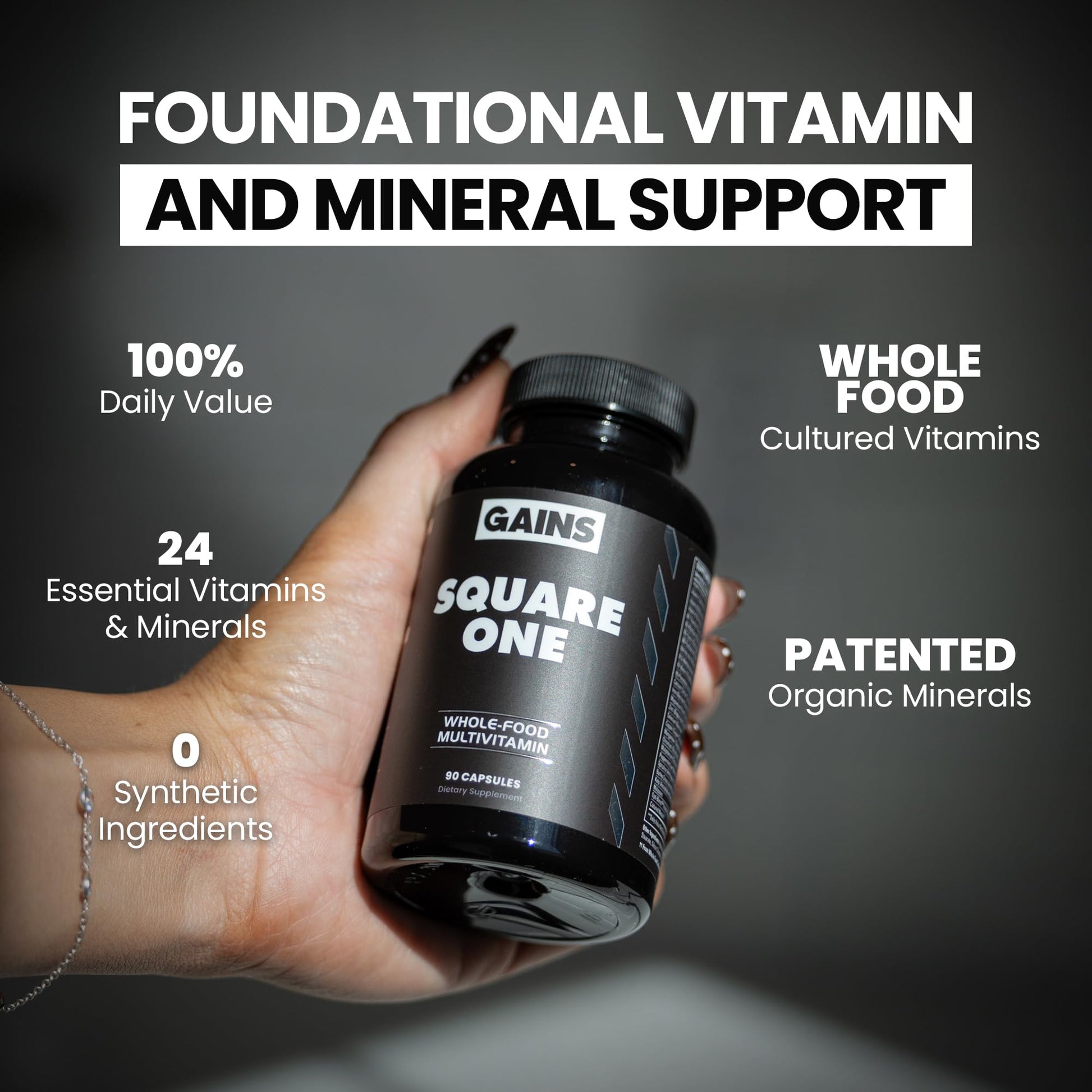 Gains in Bulk Square 1 Multivitamin and Mineral Supplement for Women and Men, Vitamins, Digestive Enzymes and Organic Minerals for Muscle Health, Performance and Immune Support, 90 Capsules GAINS IN BULK GAINSINBULK.COMBuy Supplements Australia