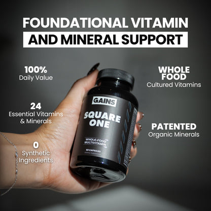Gains in Bulk Square 1 Multivitamin and Mineral Supplement for Women and Men, Vitamins, Digestive Enzymes and Organic Minerals for Muscle Health, Performance and Immune Support, 90 Capsules GAINS IN BULK GAINSINBULK.COMBuy Supplements Australia