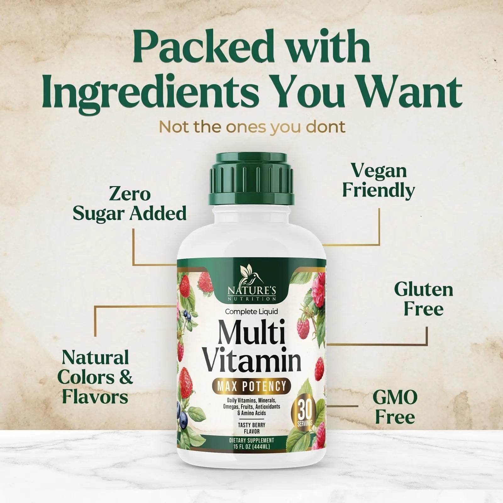 Liquid Multivitamin - Sugar Free Daily Multi Vitamin for Women, Men & Kids, Vitamins A, C, D, B-12, Biotin & Zinc - Supports Faster Hair Growth Nature's Nutrition