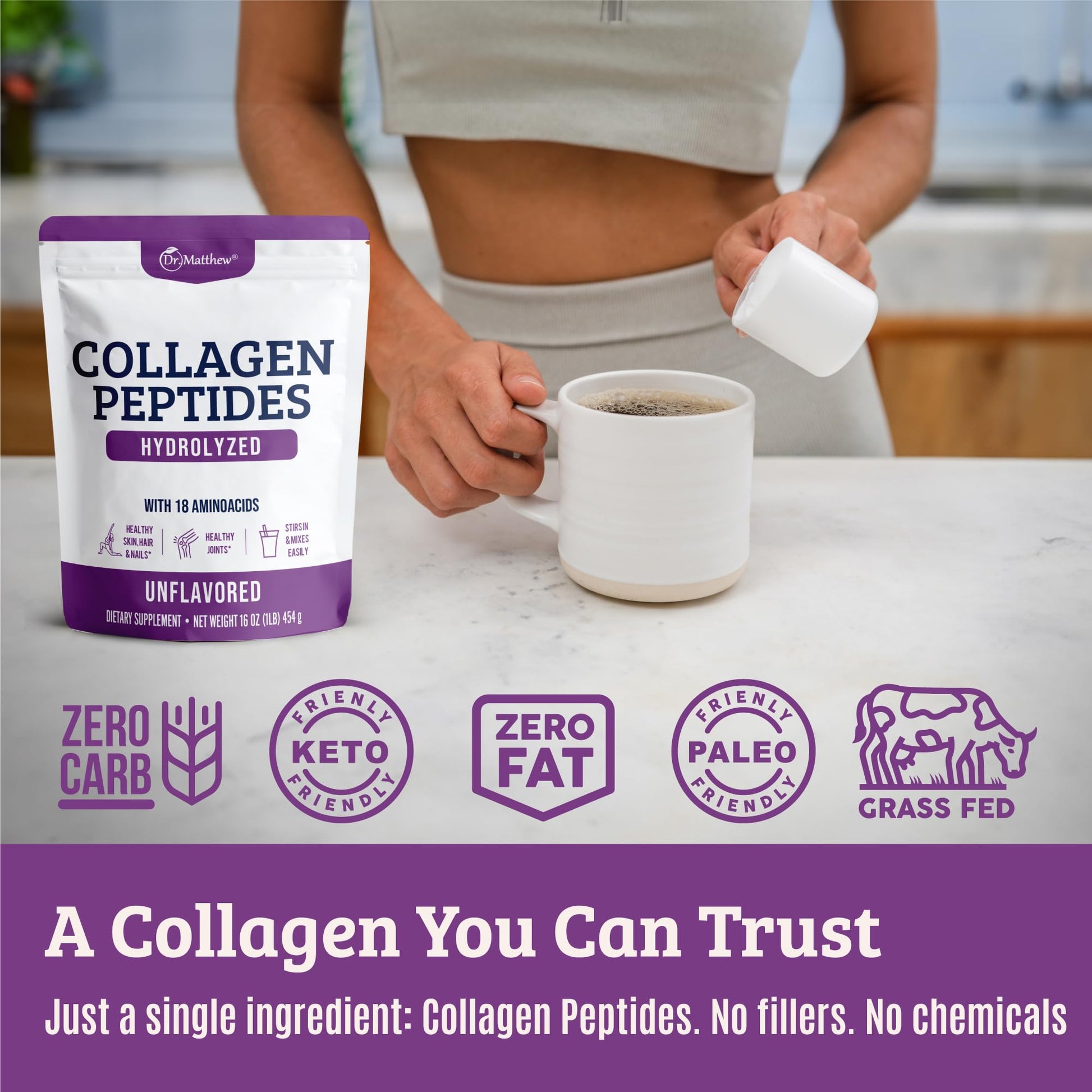 Collagen Protein Powder. Grass Fed Collagen Powder for Women & Men. Hydrolyzed Dr. MatthewBuy Supplements Australia