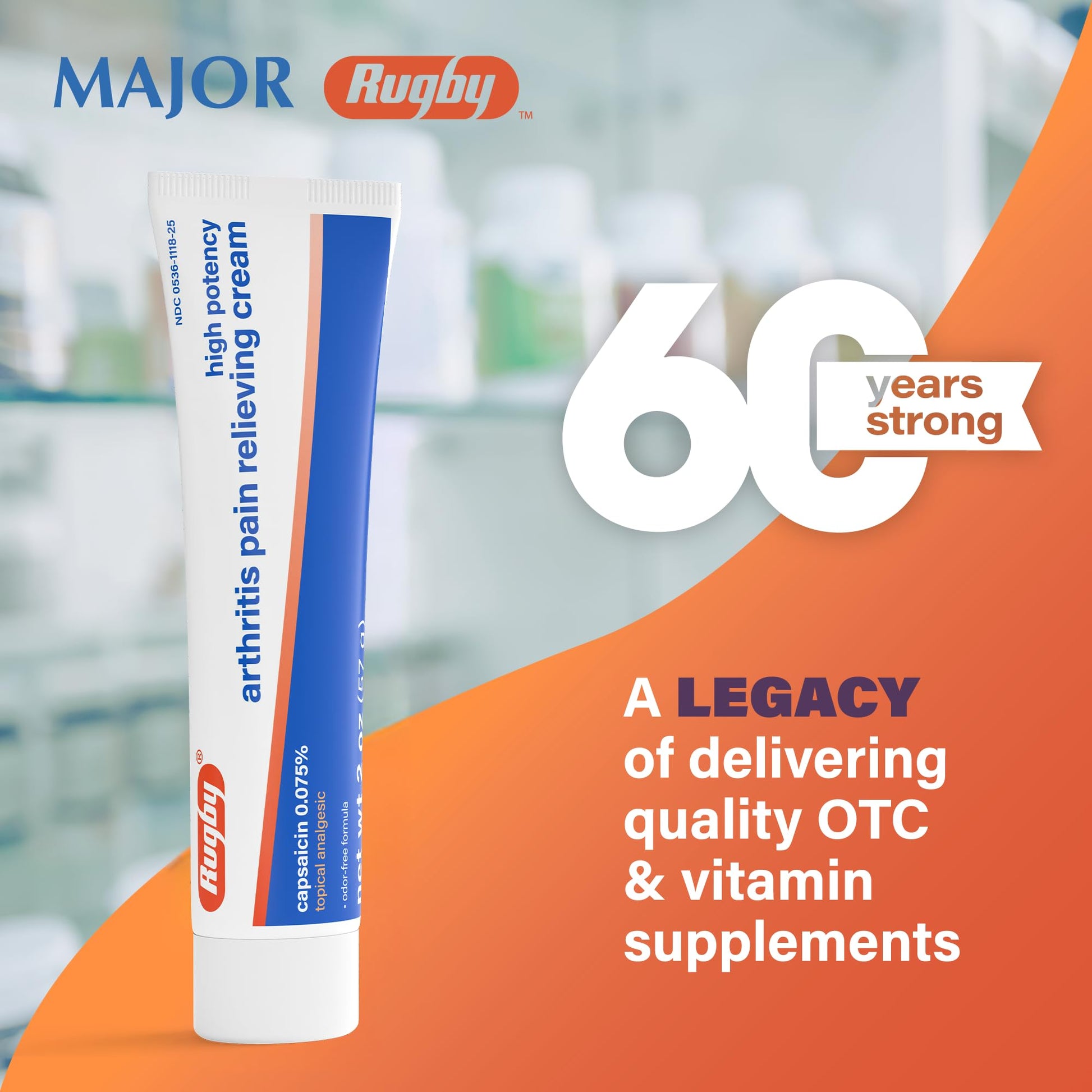 Rugby High Potency Capsaicin 0.075% Cream - Pain Relief Cream for Arthritis - 2 Oz (57g), (1 Pack) RUGBY LABORATORIESBuy Supplements Australia
