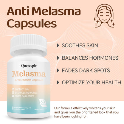 Melanina Anti-Melasma Capsule, Melasma Dark Spot Remover, Melanin Supplement, Spots Remover for Face & Body, Vitamin C & Turmeric Extract, Brightens & Even Skin Tone - 60 Capsules QuerespirBuy Supplements Australia