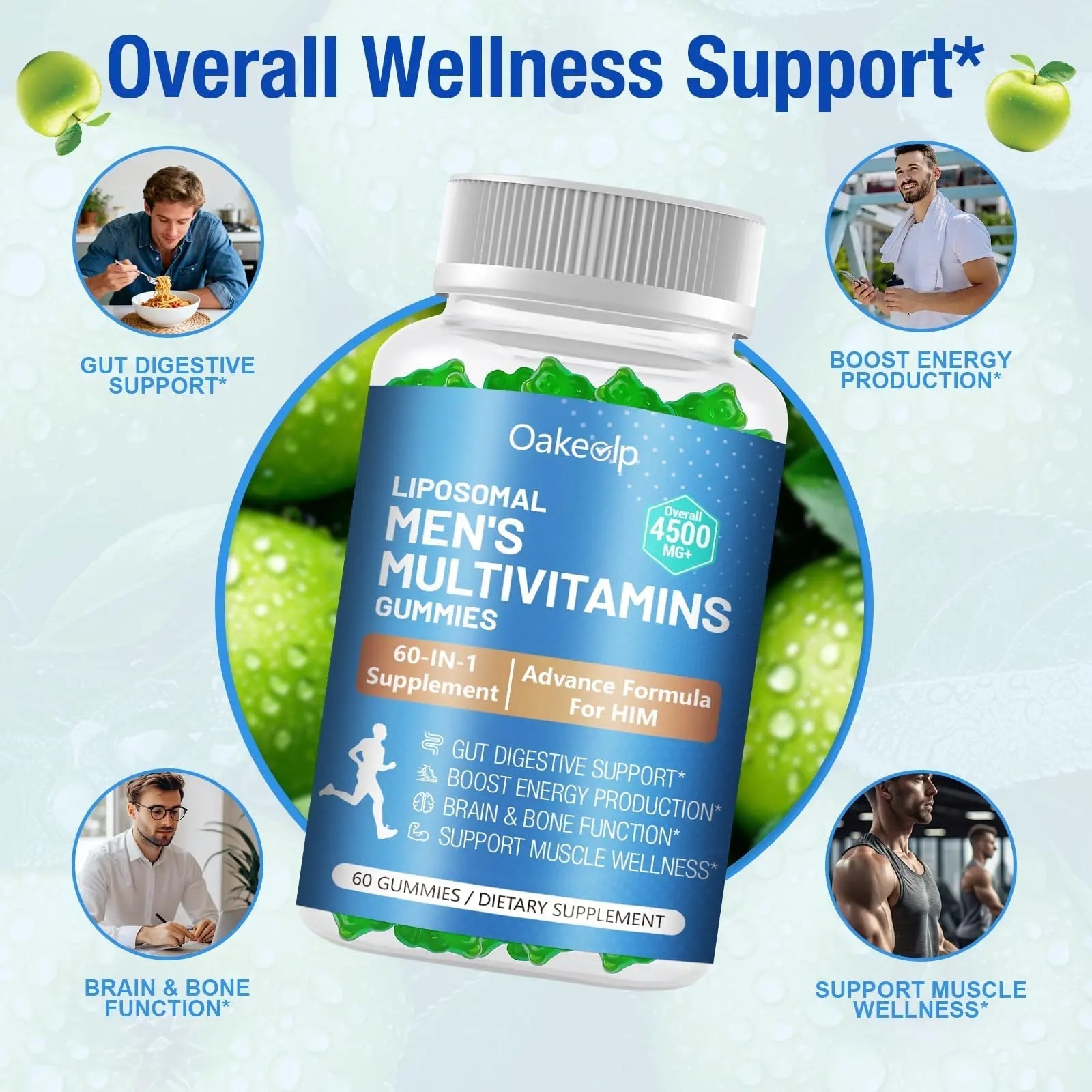 60-IN-1 Liposomal 120+ Nutrients Men's Multivitamin Gummy 4500MG+ Overall,300Billion Probiotics, Algal DHA, CoQ10, Turmeric & Herbal Blends OakevlpBuy Supplements Australia