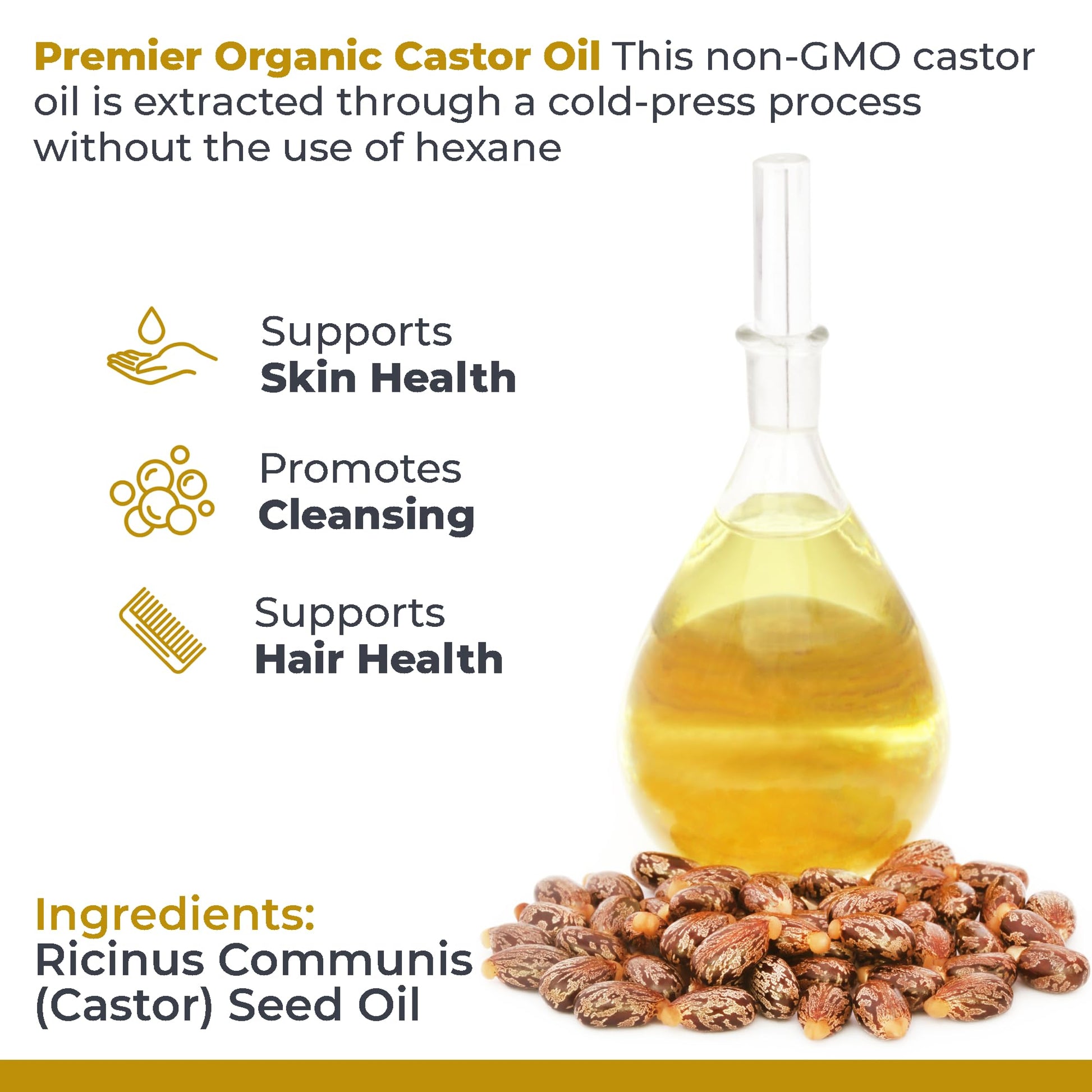 Premier Research Labs Organic Castor Oil for Face - Cold Pressed 100% Pure Castor Oil for Hair Growth, Skin & Body, Hexane Free - 8 Oz Bottle Premier Research LabsBuy Supplements Australia