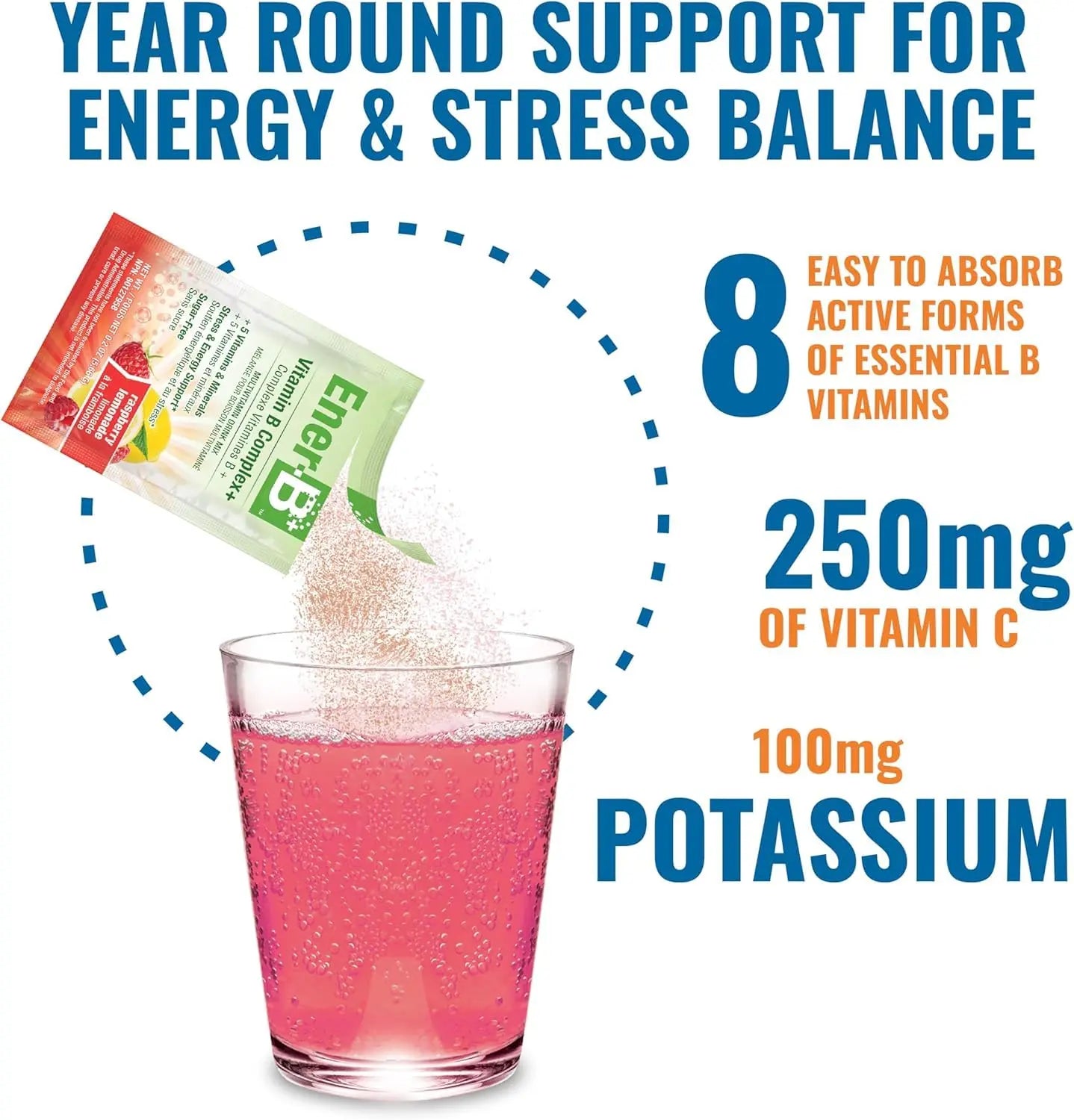 Ener-B+ Sugar Free Multivitamin Drink Mix - Vitamin Packets for Water, Electrolytes Powder No Sugar, Hydration Boost Packets, Zero Sugar Ener-LifeBuy Supplements Australia