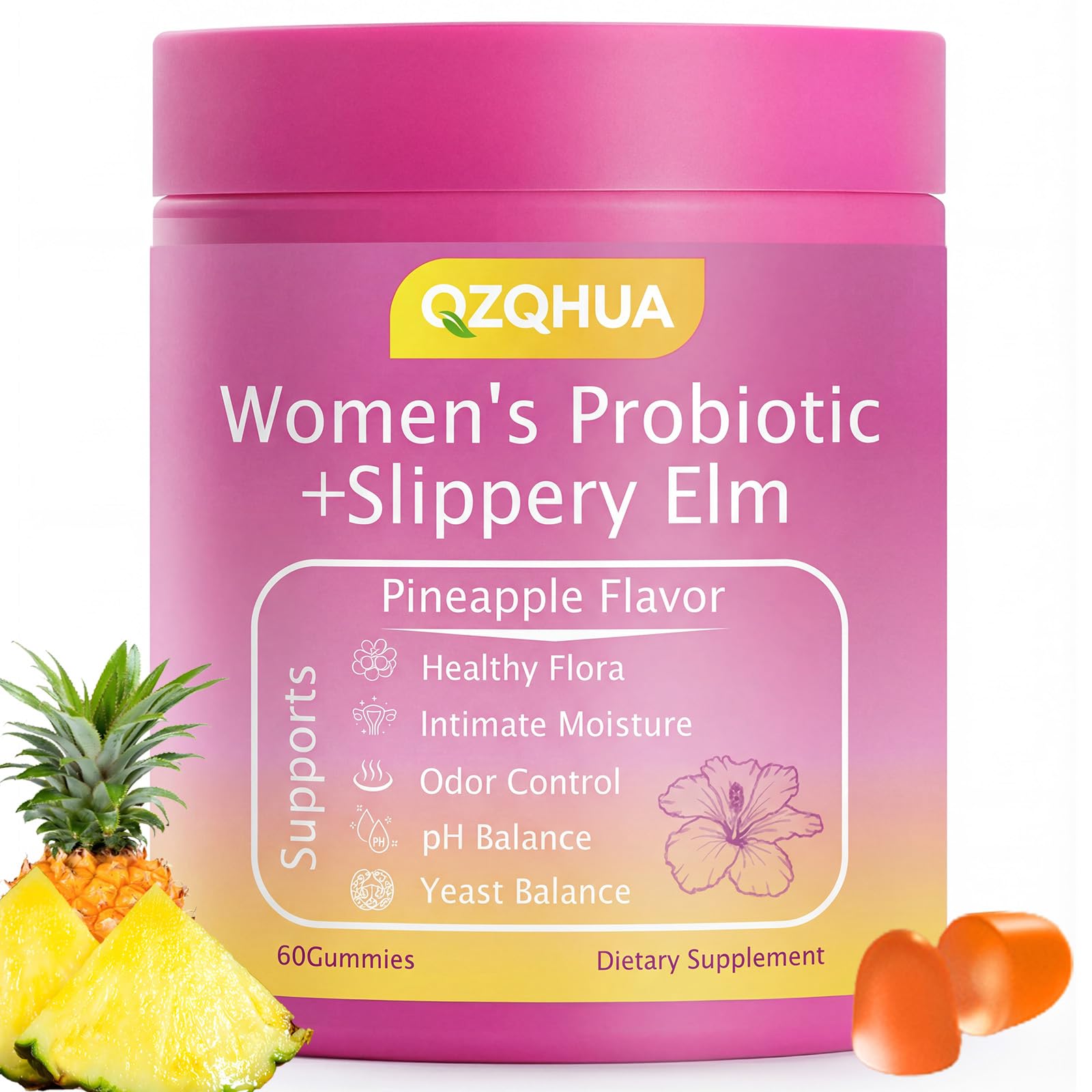 Premium Feminine Balance Gummies for Women - 60 Gummies, Hawaiian Pineapple Flavor - with Probiotics & Vitamin C - Supports Feminine Wellness & Healthy Balance - Gluten Free, Vegan（30 Servings）（Q2） QZQHUABuy Supplements Australia