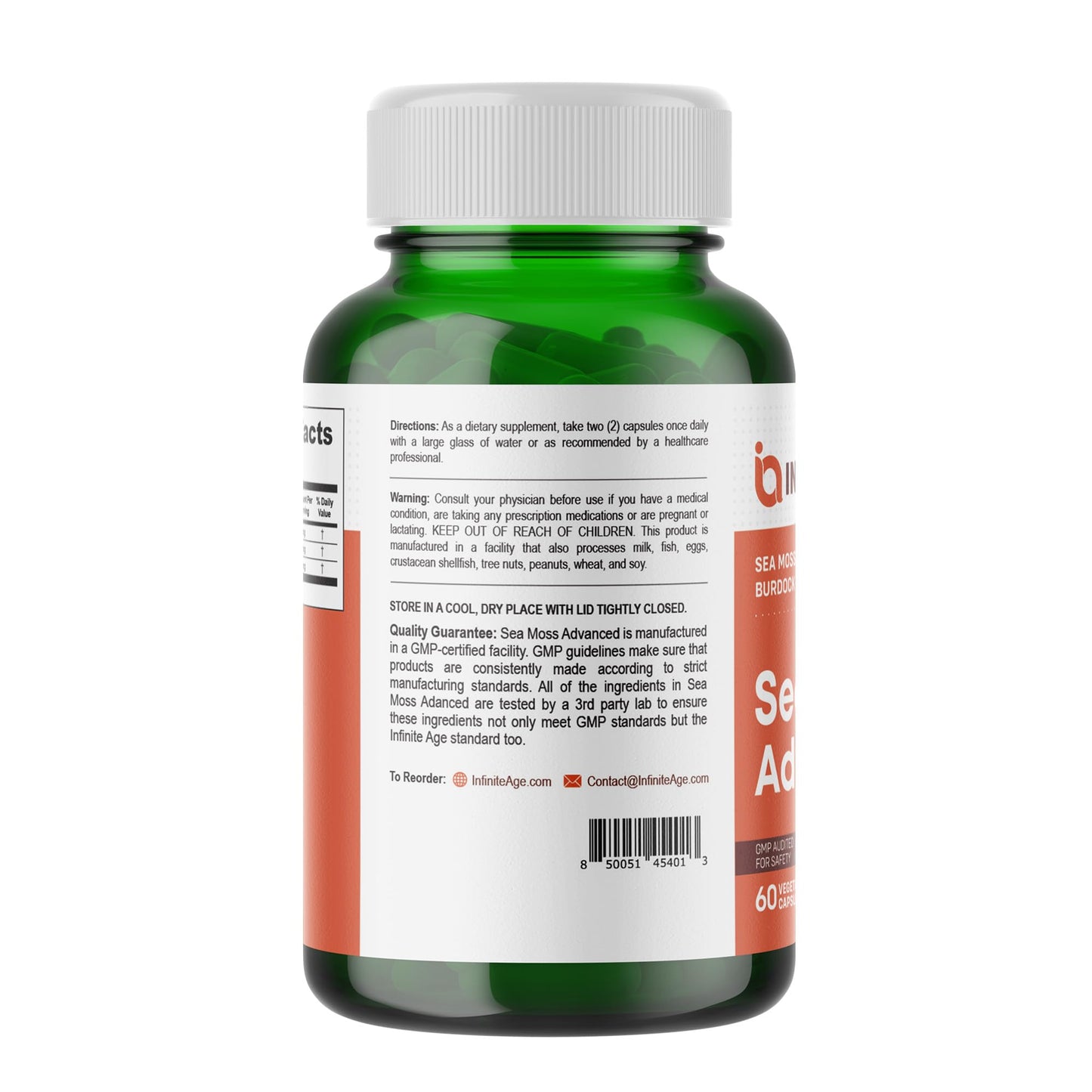 INFINITE AGE 1250mg Sea Moss Advanced Superfood Capsules, 60 Count - High-Potency, Vegan, Made in The USA - Irish Seamoss, Bladderwrack,