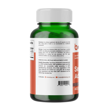INFINITE AGE 1250mg Sea Moss Advanced Superfood Capsules, 60 Count - High-Potency, Vegan, Made in The USA - Irish Seamoss, Bladderwrack,