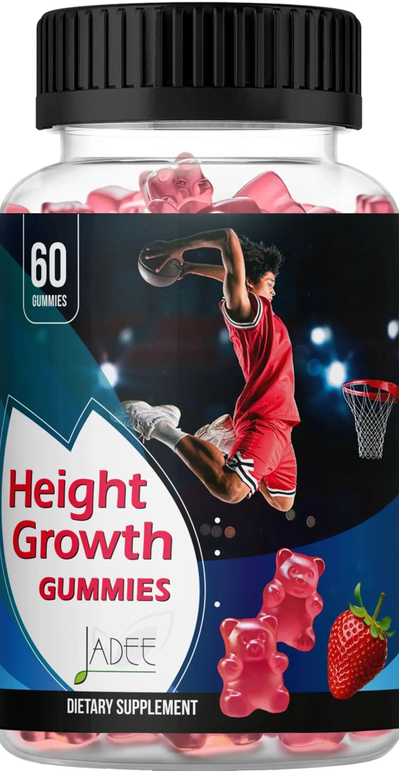 Jadee Height Growth Gummies for Teens & Kids Calcium 325mg, Teen Vitamins D3,K2,C, Magnesium, Ashwagandha, Zinc, L-Arginine Jadee