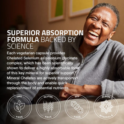 Bronson Selenium 200 mcg – Yeast Free Chelated Amino Acid Complex - Essential Trace Mineral with Superior Absorption