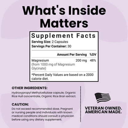 Luma Nutrition Magnesium Glycinate 1000mg - Support Stress, Sleep, Nerve & Muscle Health - 500mg Pure Magnesium Supplement Capsules