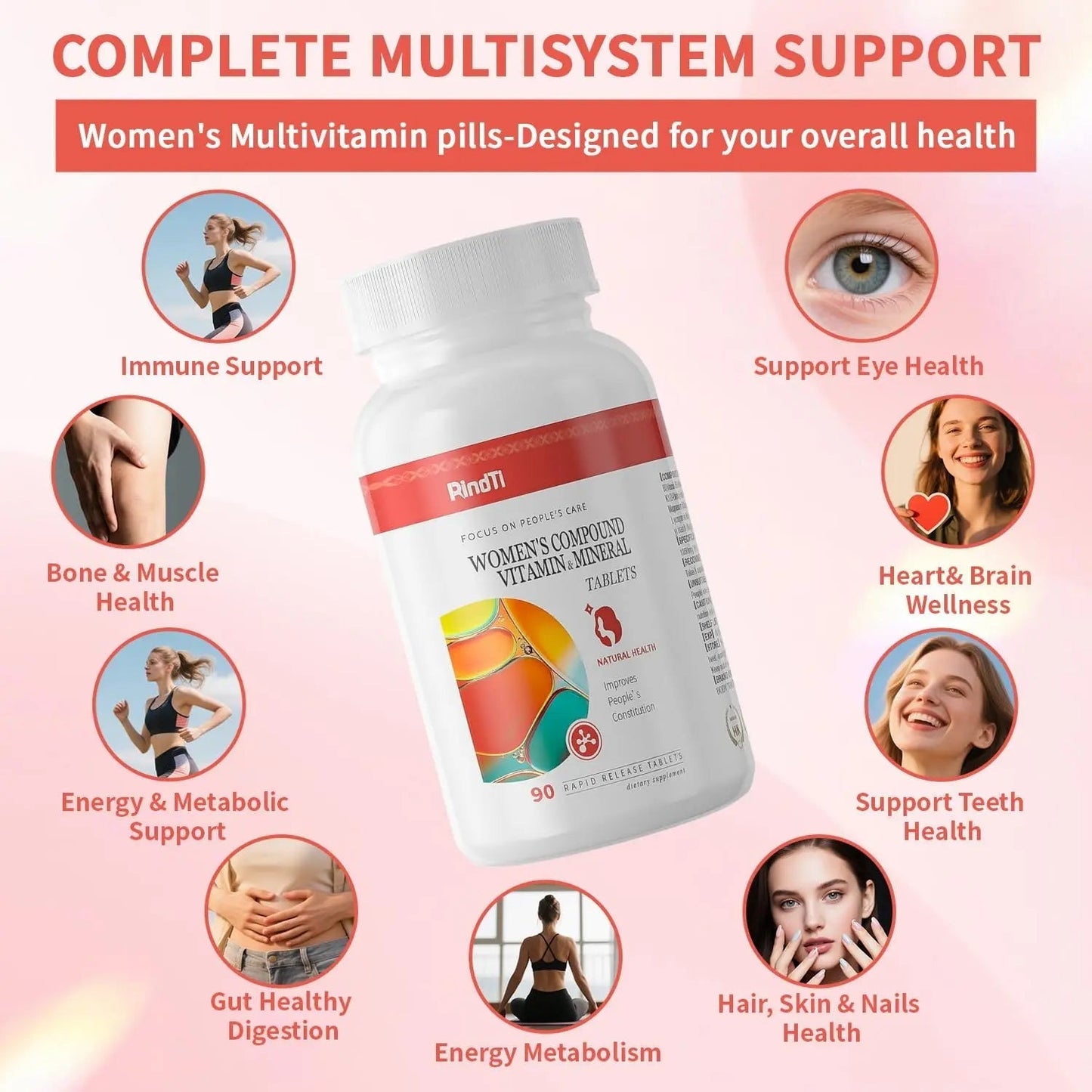 RindTi Multivitamin for Women 50+, Daily Women 50+ Multi-Vitamin with Vitamins A, B,C, E for Energy, & Bone & Immune & Skin& Hair Support, 90 ct RindTiBuy Supplements Australia