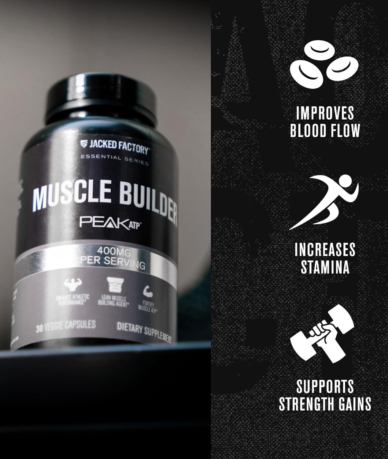 Jacked Factory Essentials Muscle Builder - ATP Muscle Builder for Men with Peak ATP to Support Muscle Gain, Enhance Athletic Performance, & Increase Strength - 30 Capsules Jacked FactoryBuy Supplements Australia