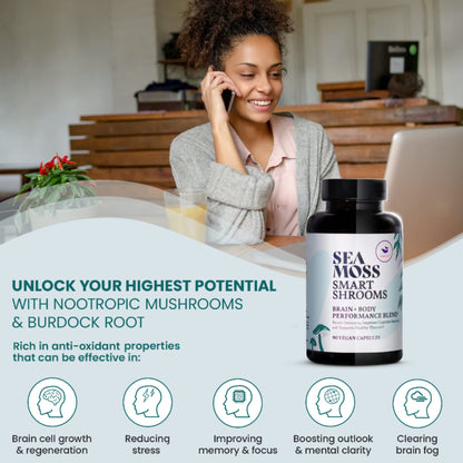 HAPPY FOX Irish Sea Moss Capsules & Mushroom Complex - Organic Seamoss with Adaptogens for Brain Health, 1500mg, 90 Vegan Capsules, Organic Mushroom Supplement HAPPY FOXBuy Supplements Australia