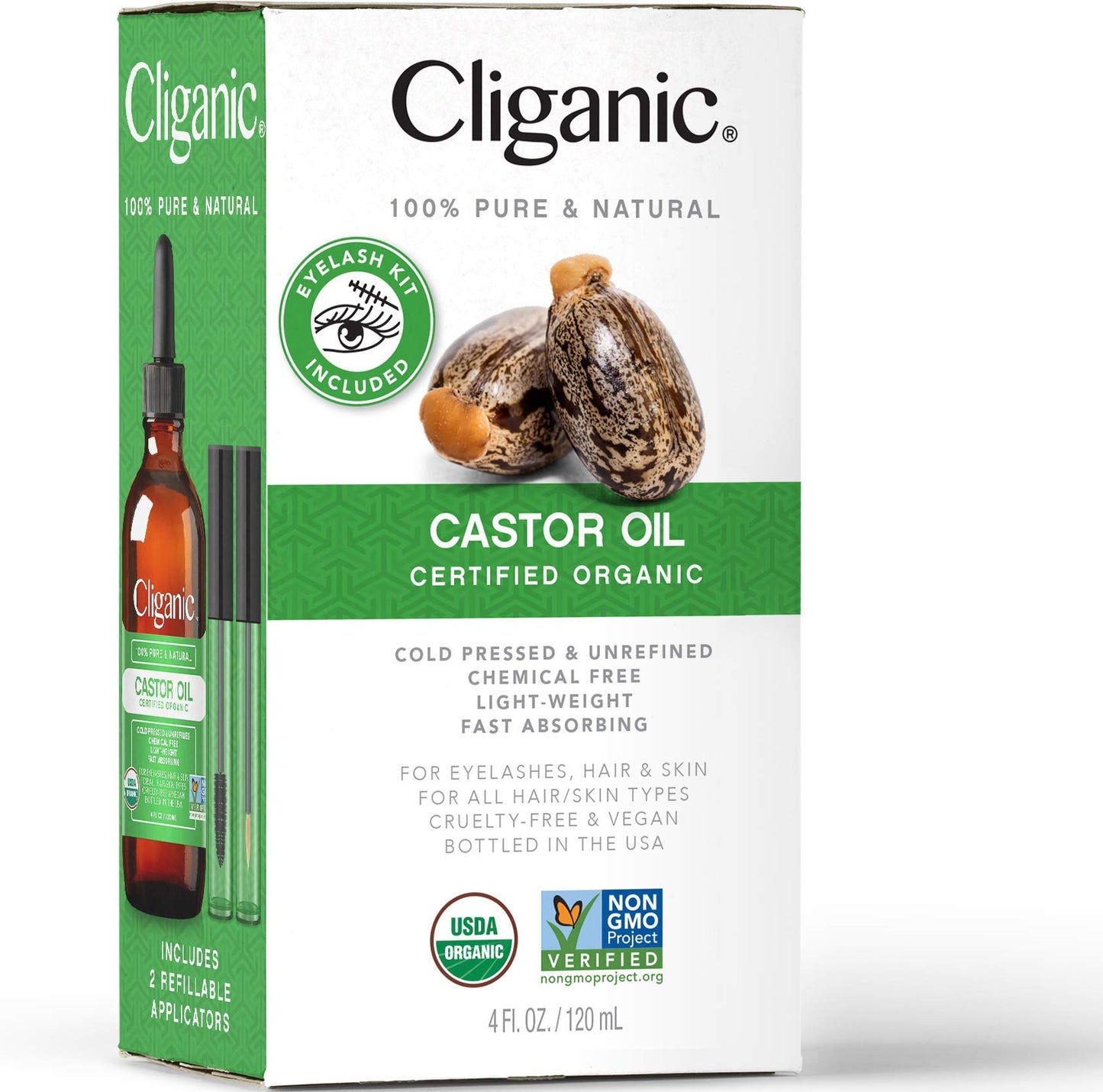 Cliganic Organic Castor Oil, 100% Pure (4oz with Eyelash Kit) - For Eyelashes, Eyebrows, Hair & Skin CliganicBuy Supplements Australia
