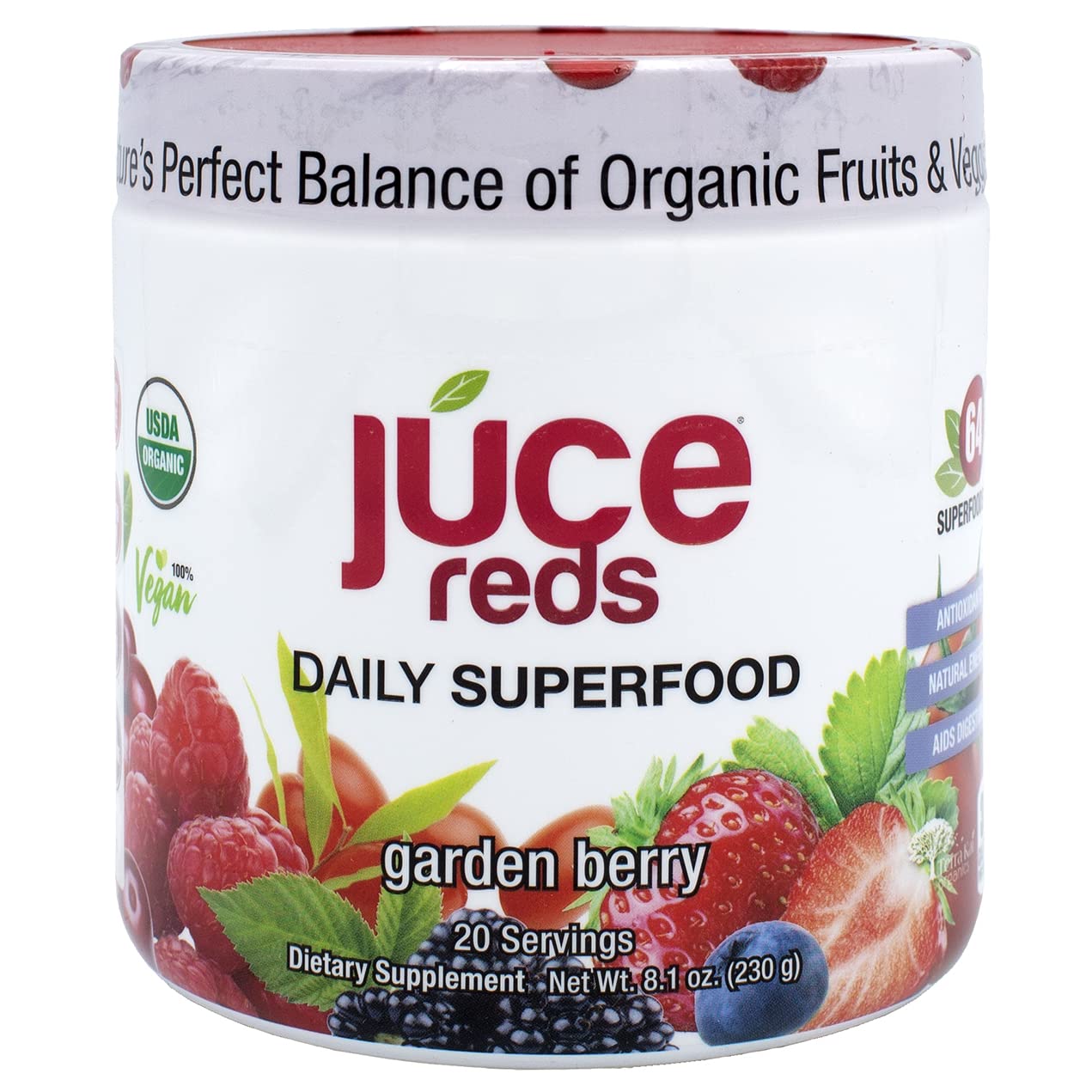 Terra Kai Organics JUCE Reds Organic Superfood Powder - Garden Berry Flavor | Fruit & Veggie Powder for Everyone w/64 Immune Boosting Superfood Plus Probiotics for Gut Health | 20 Servings (230g) Terra Kai OrganicsBuy Supplements Australia