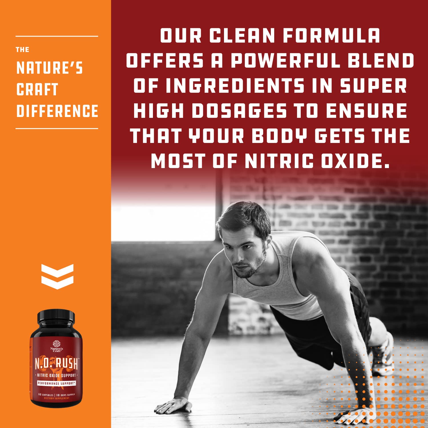 Nitric Oxide Support Pills - Natural Workout Supplement & Exercise Enhancer - Boost Energy Strength Recovery Muscle Builder - Pure L-Arginine & L-Citrulline Amino Acid Capsules - by Natures Craft
