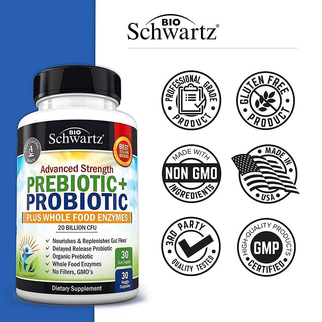 Probiotic & Prebiotic Digestive Health Capsules - 30ct, Gluten & Dairy Free, Non-GMO BioSchwartzBuy Supplements Australia