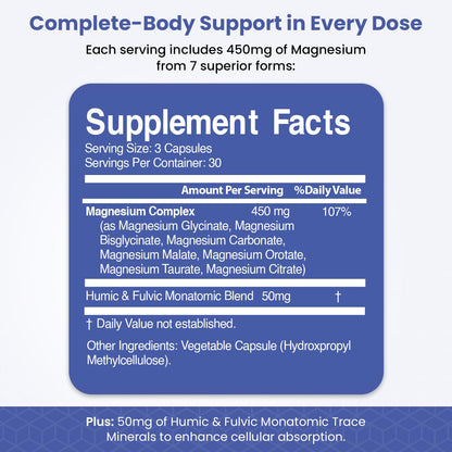 Magnesium Complex for Sleep, Relaxation, Digestion & Calm – Magnesium Glycinate, Citrate, Bisglycinate, Carbonate, Malate, Orotate, Taurate, + Humic/Fulvic for High Absorption - 90 ct. VITAMIZEDBuy Supplements Australia