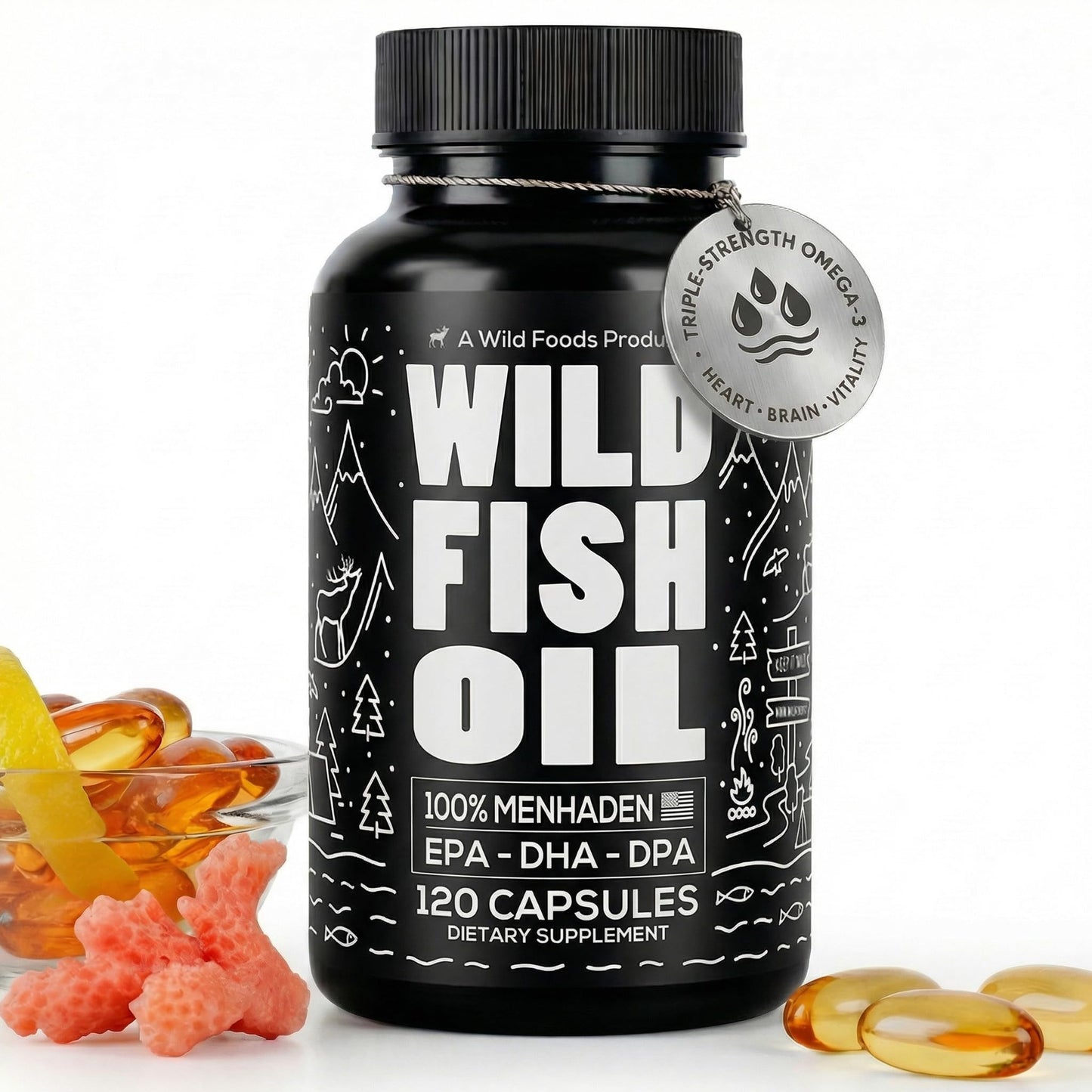 Wild Foods Omega 3 Fish Oil Supplement, 120 Capsules (1 pk) | Wild Caught, Burpless, Odorless, Non-GMO, Gluten Free | DPA, DHA, EPA Triple Strength Heart & Joint Nutrition for Women & Men Wild FoodsBuy Supplements Australia