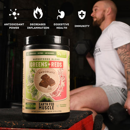 Earth Fed Muscle Chocolate Greens & Reds Superfood Blend Earth Fed MuscleBuy Supplements Australia
