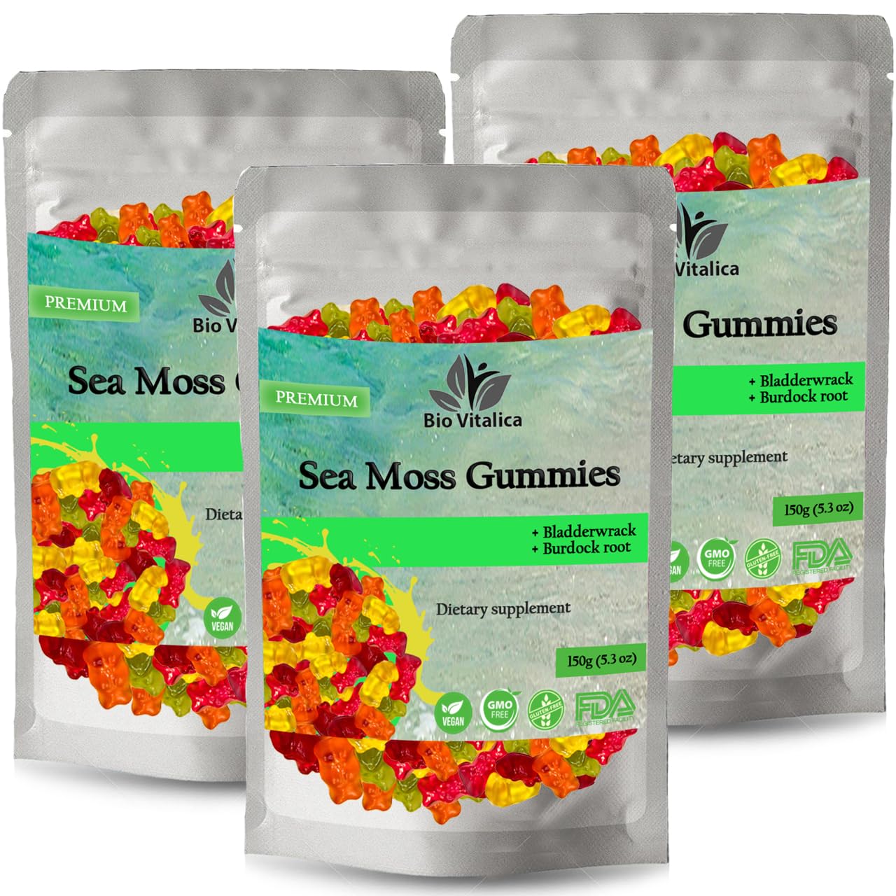 BIO VITALICA Sea Moss Gummies – with Bladderwrack & Burdock Root – Wildcrafted Gel + Powder – Vegan, Keto, Non-GMO, Gluten-Free – Fruity Mineral-Rich Gummies – 50 Count (3 Pack) BIO VITALICABuy Supplements Australia