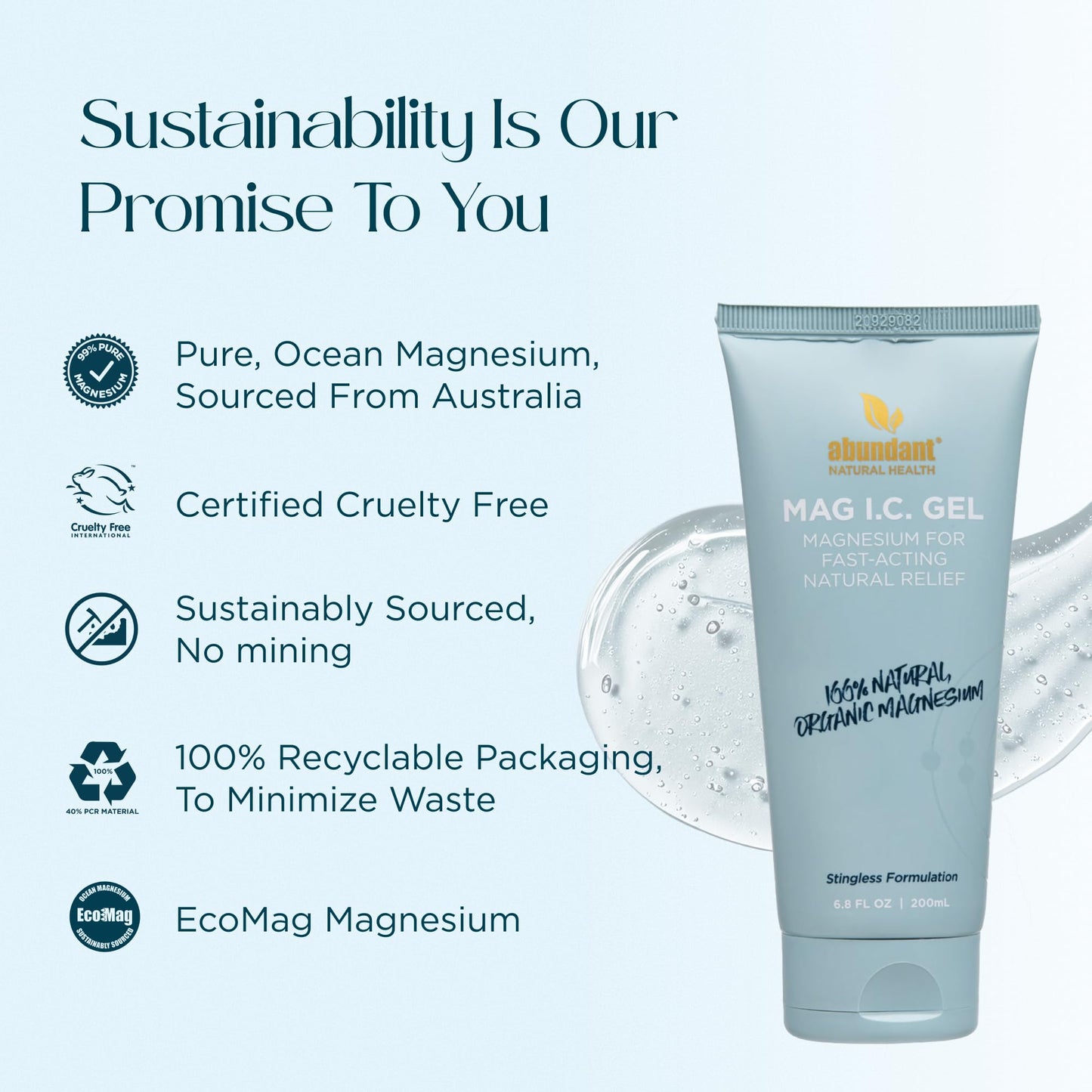 Abundant Natural Health MAG I.C. Magnesium Gel with Cucumber Stem Cells - Fast Muscle Relief, Soothing, Stingless, Safe for Sensitive Skin, Fragrance-Free, 200mL Abundant Natural HealthBuy Supplements Australia