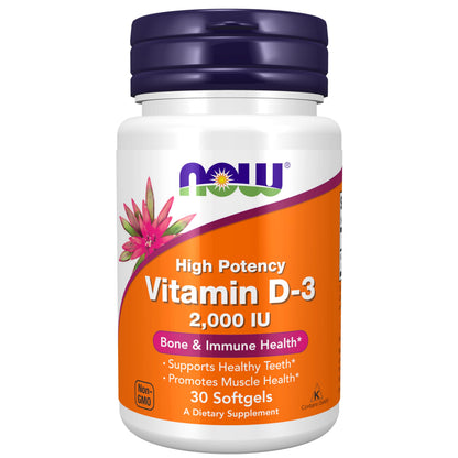 NOW Supplements, Vitamin D-3 2,000 IU, High Potency, Structural Support*, 30 Softgels