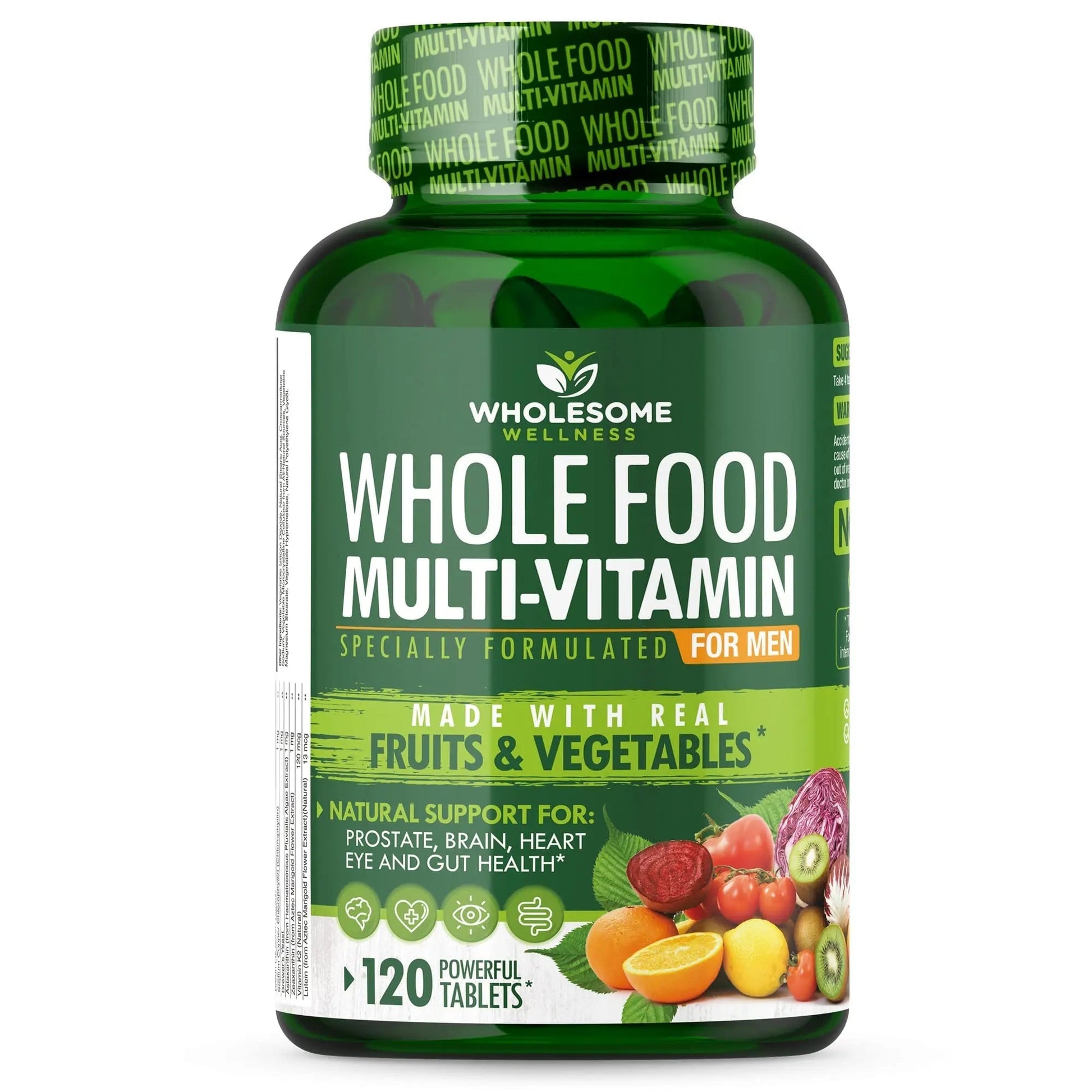Wholesome Wellness Whole Food Multivitamin for Men - Natural Multi Vitamins, Minerals, Organic Extracts - Vegan Vegetarian - 120 Tablets Wholesome Wellness