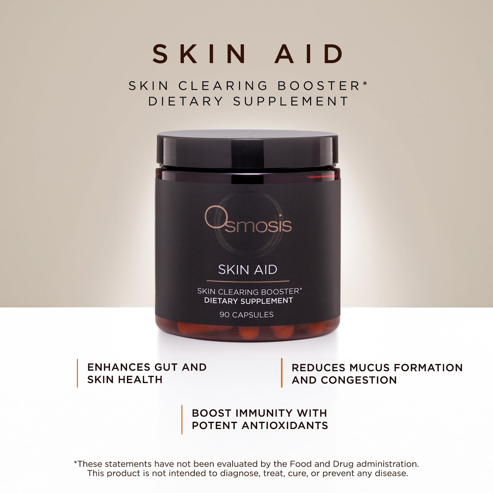 OSMOSIS Skin Aid Daily Supplement, Microbiome and Immunity Support, Vitamin A, for Acne and Blemish Prone Skin, 90 Count OSMOSISBuy Supplements Australia