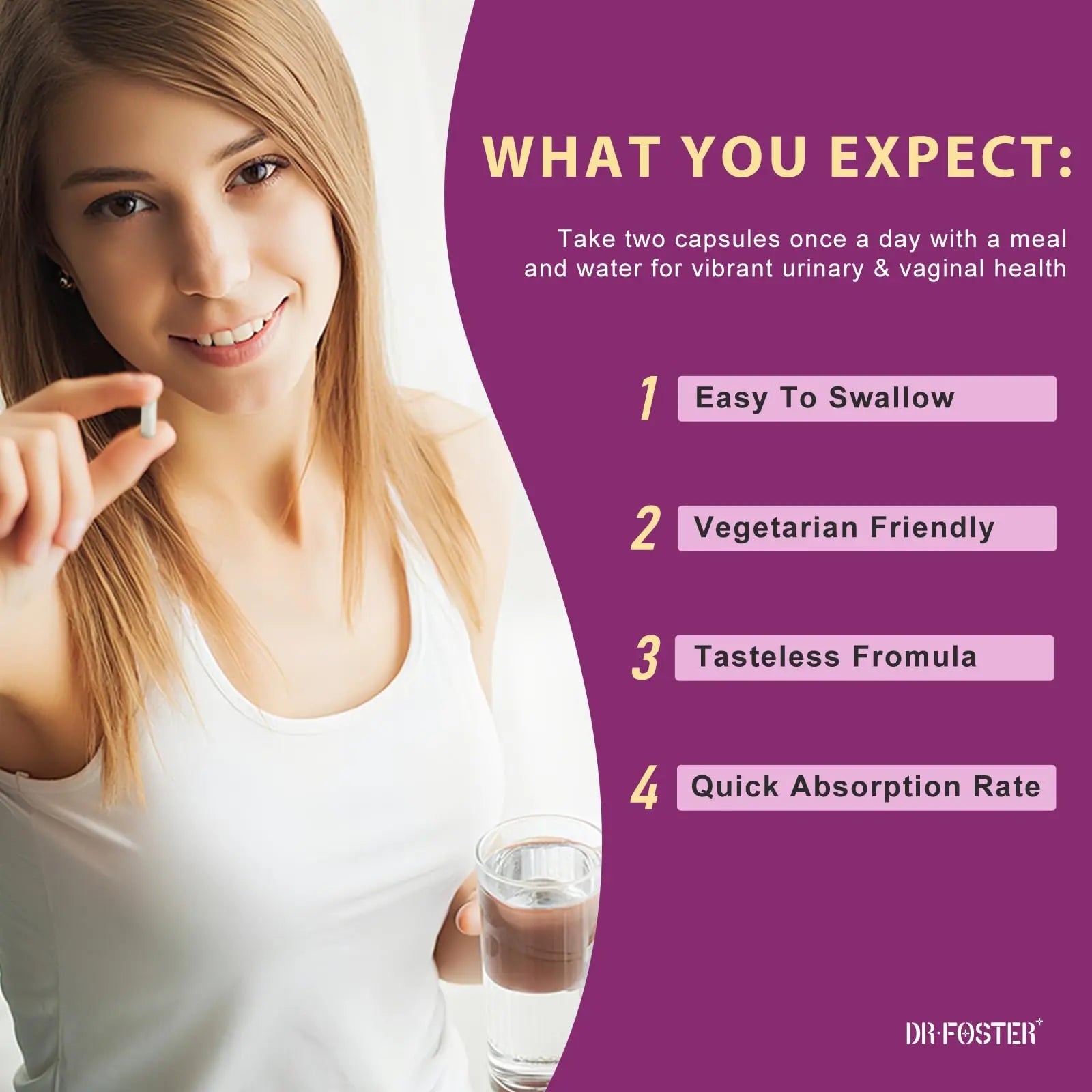 DRFOSTER Urinary Tract Health for Women, Vaginal Probiotics for Women pH Balance with D-Mannose, Cranberry, Probiotics and Prebiotics for Digestive Helath 90 Veggie Capsules DRFOSTERBuy Supplements Australia