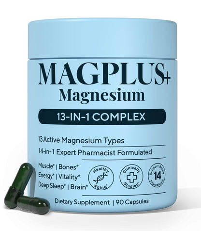Magnesium Complex for Women & Men, 1000mg – MAGPLUS+ 13-in-1 Advanced Liposomal Ultra Formula – Glycinate, L-Threonate & Triple Magnesium Blend – Brain, Memory & Deep Sleep – 90 Capsules Plus+UltraBuy Supplements Australia