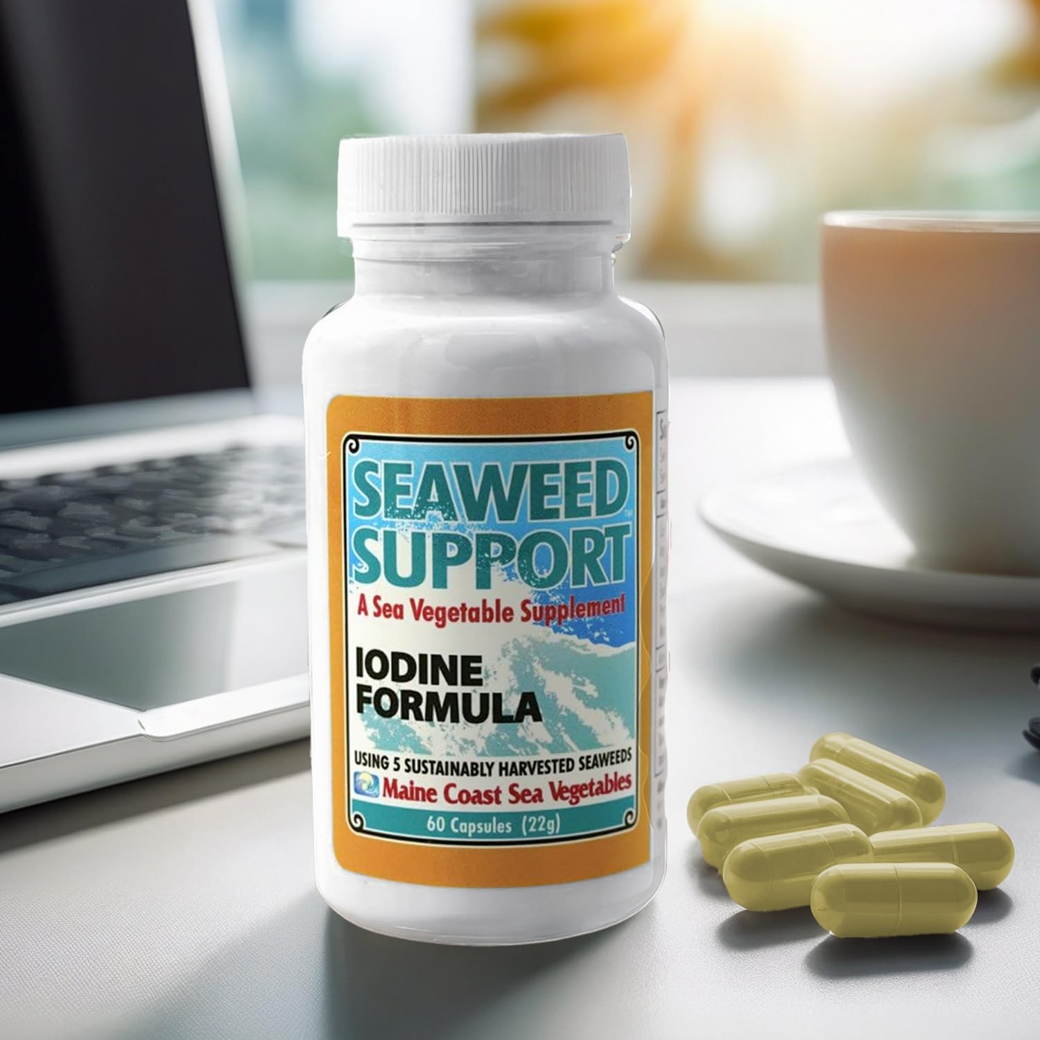Maine Coast Sea Vegetables Seaweed Support Iodine Formula | Source of Iodine from Seaweed | Daily Use Iodine Supplement | Organic Alaria, Rockweed, Sea Lettuce, Dulse & Bladderwrack blend | 60 Capsule Maine Coast Sea VegetablesBuy Supplements Australia