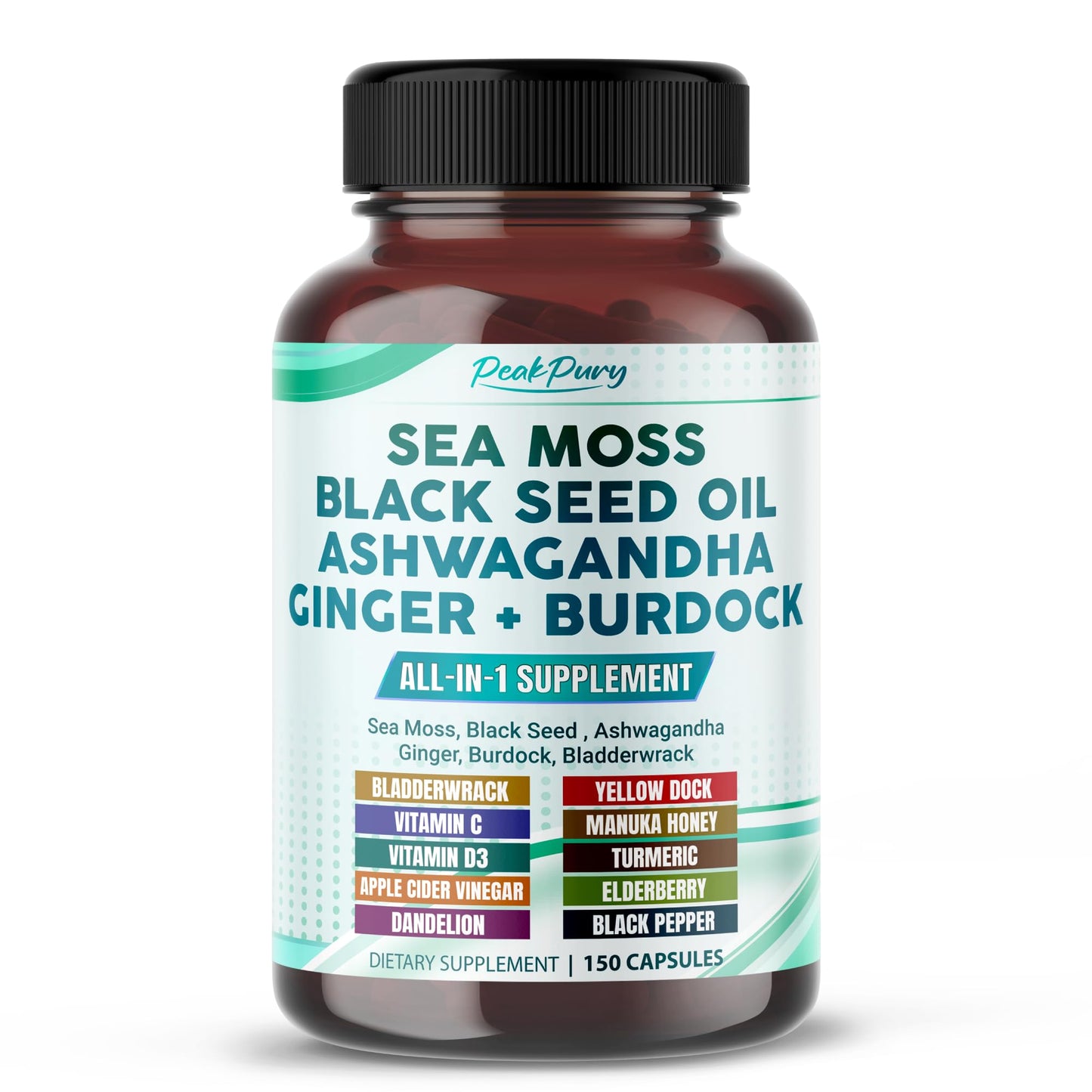 PEAKPURY Sea Moss Black Seed Oil Ashwagandha Ginger Burdock Bladderwrack - Immunity Support PEAKPURYBuy Supplements Australia
